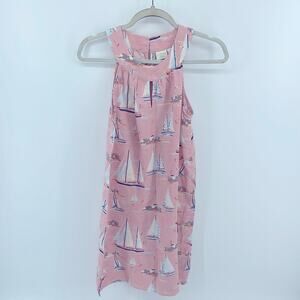 St. Tropez West 100% linen sailboat print hi neck sleeveless dresss sz S